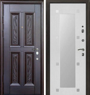 Входная металлическая дверь МДФ с резьбой и МДФ с зеркалом СП325